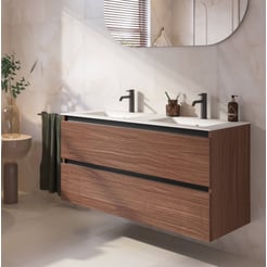 Saniselect Guarda badmeubel incl. malta beige keramische wastafel 121x46x61cm noten urban – zwarte greeplijst