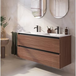 Saniselect Guarda badmeubel incl. witte keramische wastafel 121x51x61cm noten urban – zwarte greeplijst