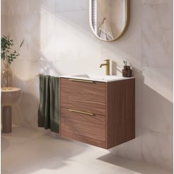 Saniselect Luca badmeubel incl. witte keramische wastafel 61x46x61cm noten urban – messing greep