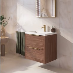Saniselect Luca badmeubel incl. witte wastafel 60x46x64cm noten urban – messing greep