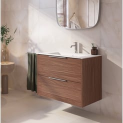 Saniselect Luca badmeubel incl. witte keramische wastafel 81x51x61cm noten urban – chromen greep