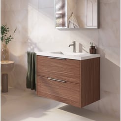 Saniselect Luca badmeubel incl. witte wastafel 80x46x64cm noten urban – rvs greep