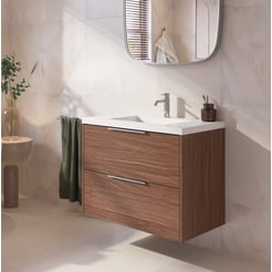 Saniselect Luca badmeubel incl. witte wastafel 80x46x64cm noten urban – chromen greep