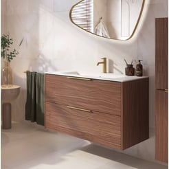 Saniselect Luca badmeubel incl. witte keramische wastafel 101x51x61cm noten urban – messing greep