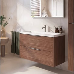 Saniselect Luca ondiep badmeubel incl. witte wastafel 80x40x64cm noten urban – rvs greep