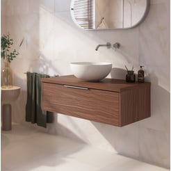 Saniselect Luca badmeubel incl. beige keramische waskom 100x51x49cm noten urban – chromen greep