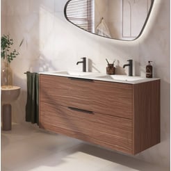 Saniselect Luca badmeubel incl. malta beige keramische wastafel 121x46x61cm noten urban – zwarte greep