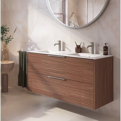 Saniselect Luca badmeubel incl. witte keramische wastafel 121x46x61cm noten urban – rvs greep