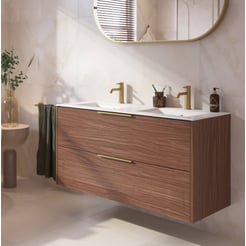 Saniselect Luca badmeubel incl. witte keramische wastafel 121x51x61cm noten urban – messing greep