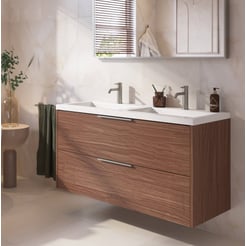 Saniselect Luca badmeubel incl. witte wastafel 120x46x64cm noten urban – rvs greep