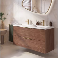 Saniselect Luca badmeubel incl. witte wastafel 121x51x64cm noten urban – messing greep