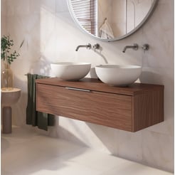 Saniselect Luca badmeubel incl. beige keramische waskommen 120x51x49cm noten urban – rvs greep
