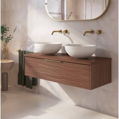 Saniselect Luca badmeubel incl. afdekblad 120x51x32cm noten urban – messing greep