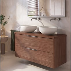 Saniselect Luca badmeubel incl. beige keramische waskommen 120x51x79cm noten urban – rvs greep