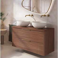 Saniselect Luca badmeubel incl. afdekblad 120x51x62cm noten urban – messing greep