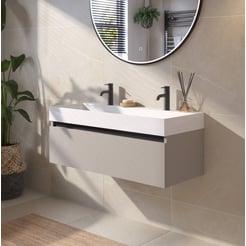 Saniselect Guarda badmeubelset incl. mineraal gegoten wastafel 100x46cm mat greige met zwarte greeplijst