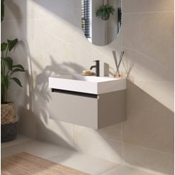 Saniselect Guarda badmeubelset incl. mineraal gegoten wastafel 60x46cm mat greige met zwarte greeplijst