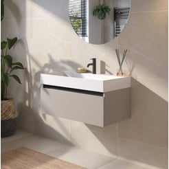 Saniselect Guarda badmeubelset incl. mineraal gegoten wastafel 80x46cm mat greige met zwarte greeplijst
