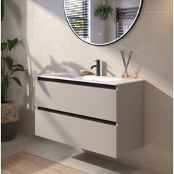 Saniselect Guarda badmeubelset incl. keramieken wastafel 101x51cm mat greige met zwarte greeplijst