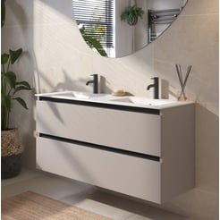 Saniselect Guarda badmeubelset incl. keramieken wastafel 121x51cm mat greige met zwarte greeplijst