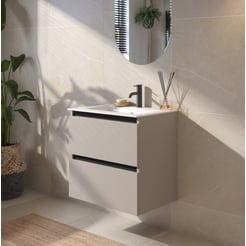 Saniselect Guarda badmeubelset incl. keramieken wastafel 61x51cm mat greige met zwarte greeplijst