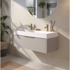 Saniselect Luca Badmeubelset incl. mineraal gegoten wastafel 100x46cm mat greige met messing greep