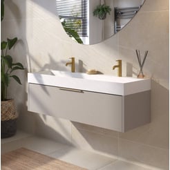Saniselect Luca Badmeubelset incl. mineraal gegoten wastafel 120x46cm mat greige met messing greep