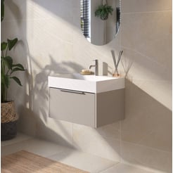 Saniselect Luca Badmeubelset incl. mineraal gegoten wastafel 60x46cm mat greige met rvs greep