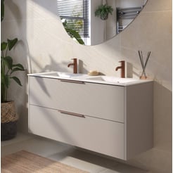 Saniselect Luca Badmeubelset incl. keramieken wastafel 121x46cm mat greige met koperen greep