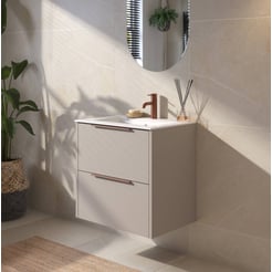 Saniselect Luca badmeubelset incl. keramieken wastafel 61x51cm mat greige met koperen greep