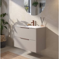 Saniselect Luca badmeubelset incl. keramieken wastafel 81x51cm mat greige met koperen greep