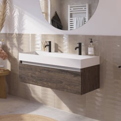 Saniselect Guarda badmeubelset incl. mineraal gegoten wastafel 100x46cm kasteel bruin met aluminium greeplijst