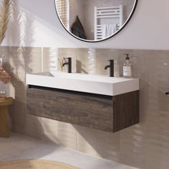 Saniselect Guarda badmeubelset incl. mineraal gegoten wastafel 100x46cm kasteel bruin met zwarte greeplijst