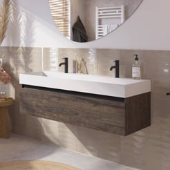 Saniselect Guarda badmeubelset incl. mineraal gegoten wastafel 120x46cm kasteel bruin met zwarte greeplijst