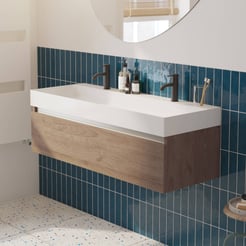 Saniselect Guarda badmeubelset incl. mineraal gegoten wastafel 120x46cm toffee met aluminium greeplijst