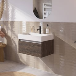 Saniselect Guarda badmeubelset incl. mineraal gegoten wastafel 60x46cm kasteel bruin met aluminium greeplijst