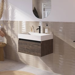 Saniselect Guarda badmeubelset incl. mineraal gegoten wastafel 60x46cm kasteel bruin met zwarte greeplijst