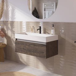 Saniselect Guarda badmeubelset incl. mineraal gegoten wastafel 80x46cm kasteel bruin met aluminium greeplijst