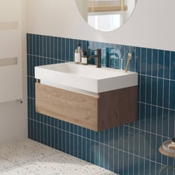 Saniselect Guarda badmeubelset incl. mineraal gegoten wastafel 80x46cm toffee met aluminium greeplijst