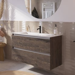 Saniselect Guarda badmeubelset incl. keramieken wastafel 101x51cm kasteel bruin met aluminium greeplijst