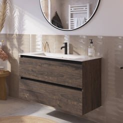 Saniselect Guarda badmeubelset incl. keramieken wastafel 101x51cm kasteel bruin met zwarte greeplijst