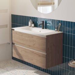 Saniselect Guarda badmeubelset incl. keramieken wastafel 101x51cm toffee met aluminium greeplijst