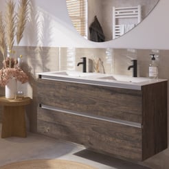 Saniselect Guarda badmeubelset incl. keramieken wastafel 121x51cm kasteel bruin met aluminium greeplijst