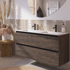 Saniselect Guarda badmeubelset incl. keramieken wastafel 121x51cm kasteel bruin met zwarte greeplijst