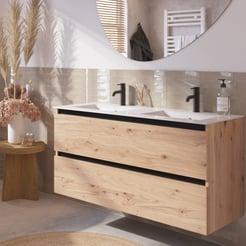 Saniselect Guarda badmeubelset incl. keramieken wastafel 121x51cm natuur eiken met zwarte greeplijst