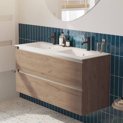 Saniselect Guarda badmeubelset incl. keramieken wastafel 121x51cm toffee met aluminium greeplijst