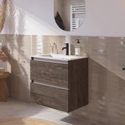 Saniselect Guarda badmeubelset incl. keramieken wastafel 61x51cm kasteel bruin met aluminium greeplijst