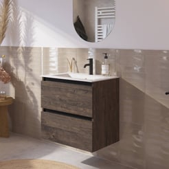Saniselect Guarda badmeubelset incl. keramieken wastafel 61x51cm kasteel bruin met zwarte greeplijst