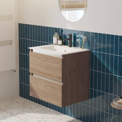 Saniselect Guarda badmeubelset incl. keramieken wastafel 61x51cm toffee met aluminium greeplijst