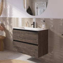 Saniselect Guarda badmeubelset incl. keramieken wastafel 81x51cm kasteel bruin met zwarte greeplijst